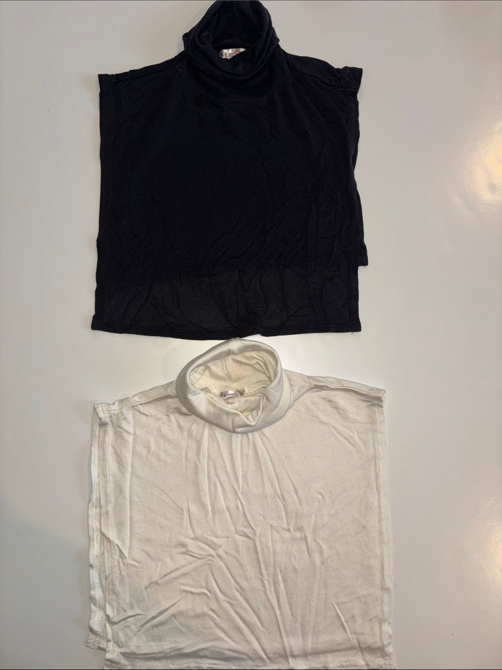 WinterSilks Two Sleeveless Turtleneck Tank Tops in Black and Cream color